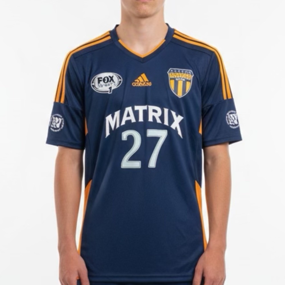 Adidas Matrix 27‎ Soccer Jersey Men's Medium Navy Orange Climalite